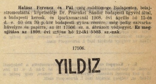 1908.04.15. Yildiz papír és hüvely