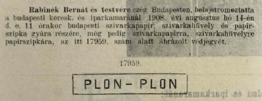 1908.08.14. Plon-Plon papír és hüvely