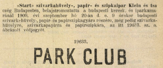 1909.09.20. Park Club papír és hüvely