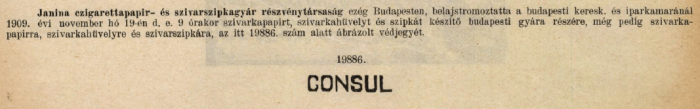 1909.11.19. Consul papír és hüvely 1.