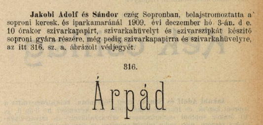 1909.12.03. Árpád papír és hüvely