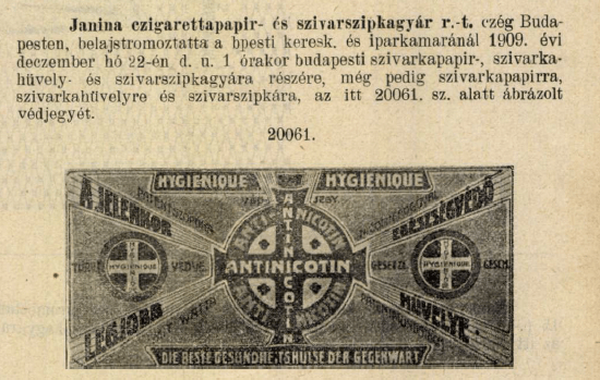 1909.12.22. Antinicotin hüvely