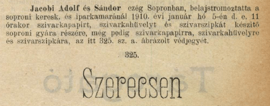 1910.01.05. Szerecsen papír és hüvely