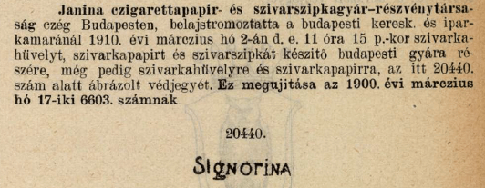 1910.03.02. Signorina papír és hüvely