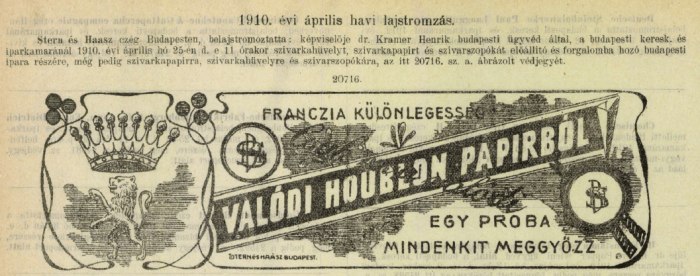 1910.04.25. Valódi Houblon hüvely 1910.04.25. Valódi Houblon hüvely