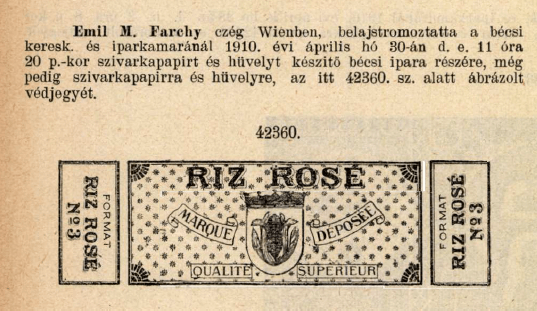 1910.04.30. Riz Rosé hüvely 1910.04.30. Riz Rosé hüvely