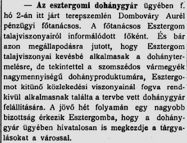 1910.05.05. Esztergomi dohánygyár