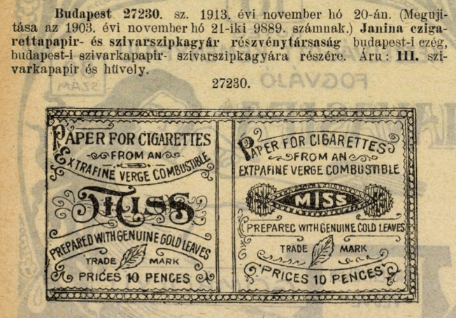 1913.11.20. Miss papír és hüvely
