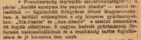 1920.10.10. Abadie gyár nyílik