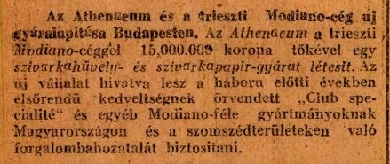1921.01.13. Új Modiano gyár