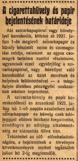 1921.07.09. Cigarettapapír és hüvely