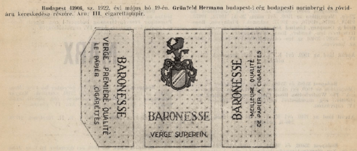 1922.05.19. Baronesse cigarettapapír