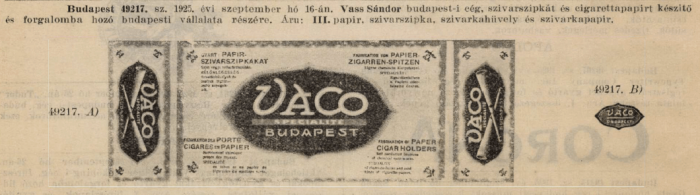 1925.09.16. Vaco cigarettaszipka