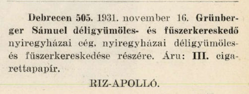 1931.11.16. Riz-Apolló papír