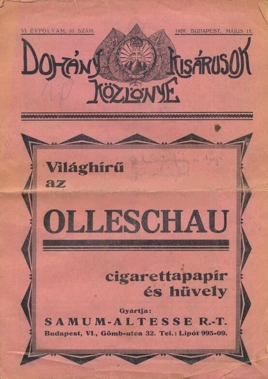 Dohánykisárusok Közlönye 1929.