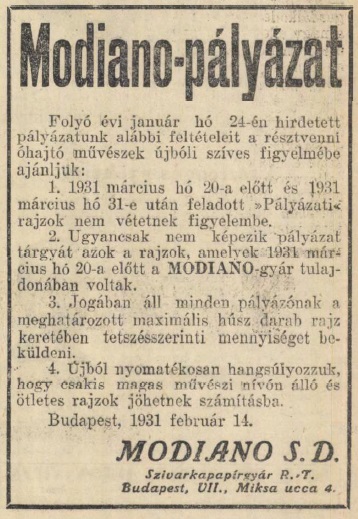 1931.02.15. Modiano pályázat