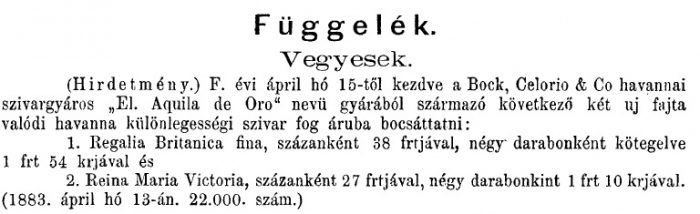 1883.05.01. Új Bock szivarok
